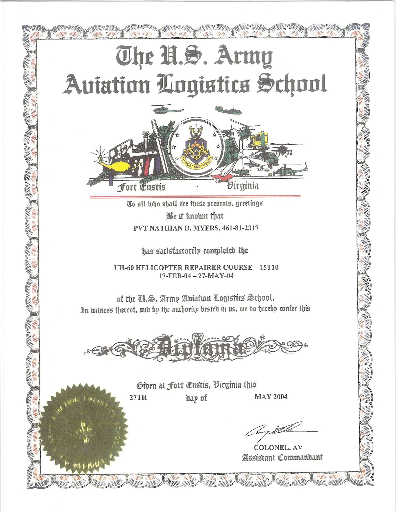 The US Army Aviation School Diploma for the UH-60 Black Hawk Helicopter The US Army Aviation School Diploma for the UH-60 Black Hawk Helicopter