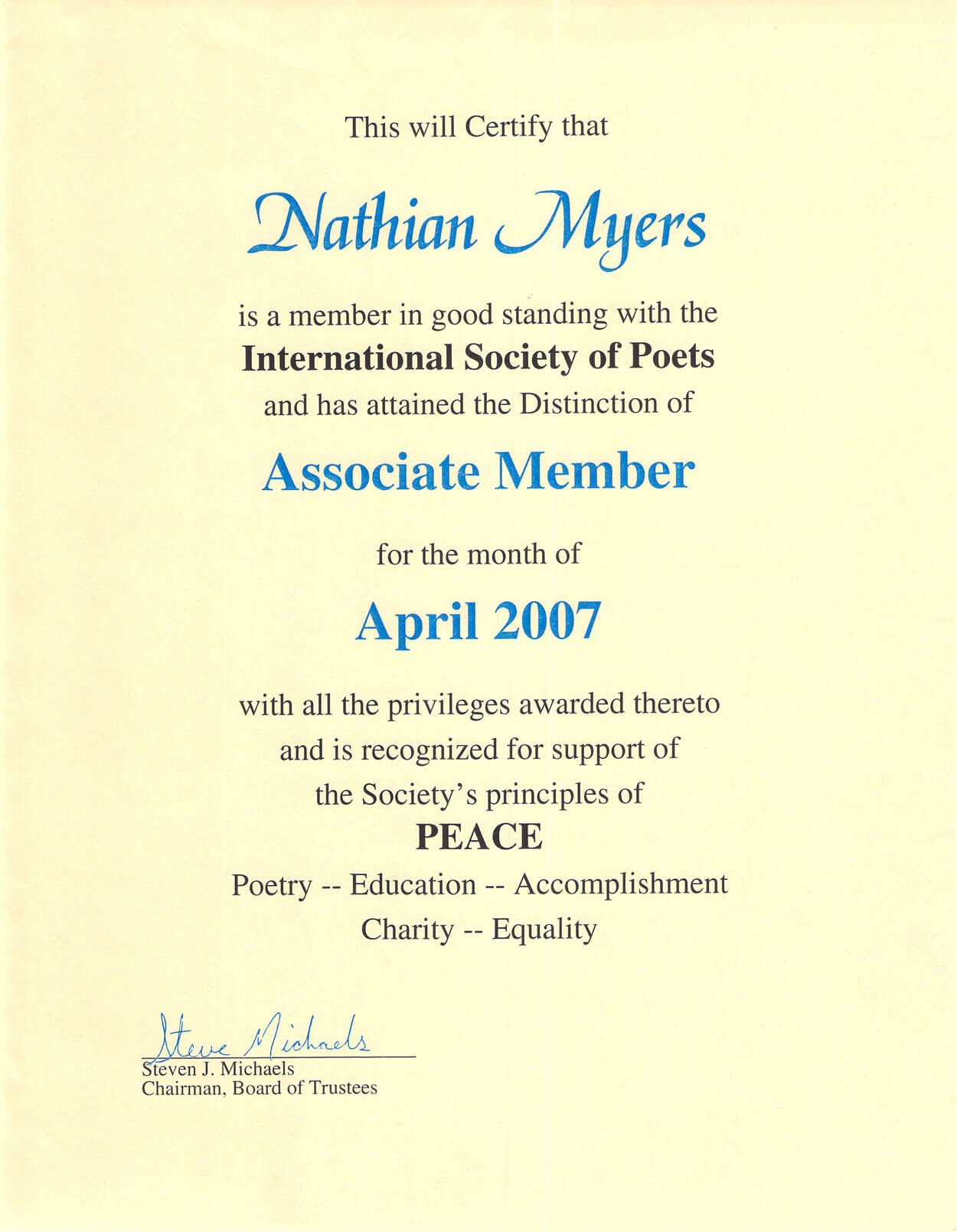 International Society of Poets Award International Society of Poets Award