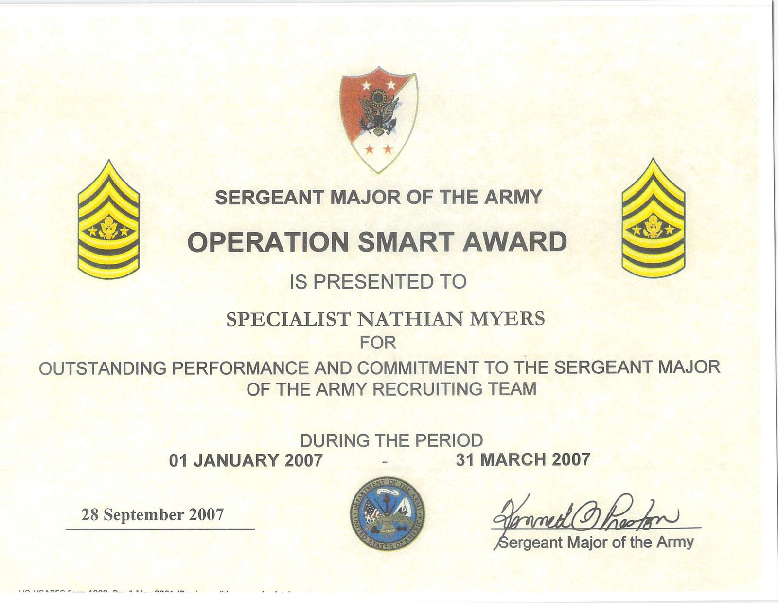 Recruiting Award for the Army Recruiting Award for the Army