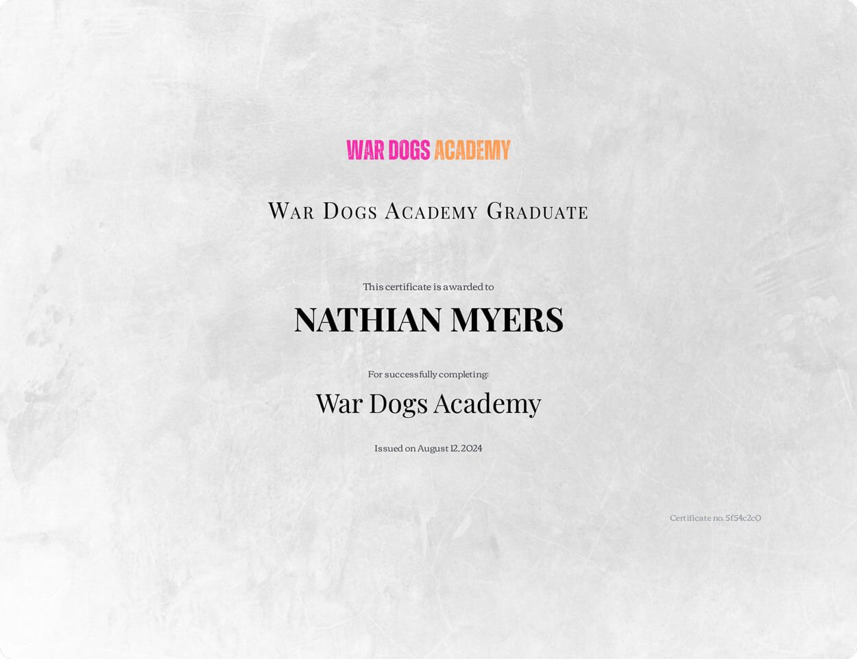 WarDogs Academy Certification WarDogs Academy Certification